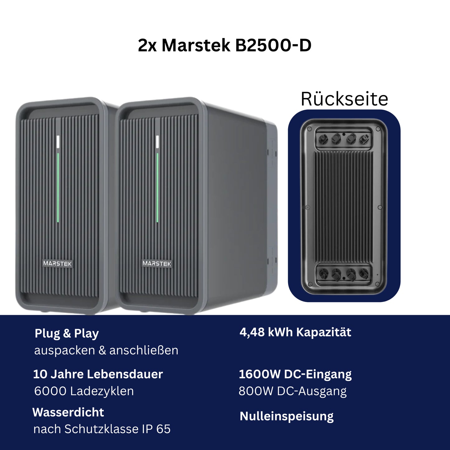 WAYBEX 2000W Balkonkraftwerk mit 2x Marstek B2500-D (4,48 kWh)