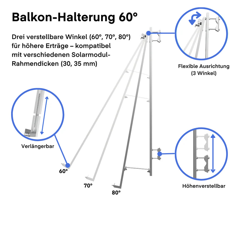 Halterung für Balkone 60° (Balkonmontage)
