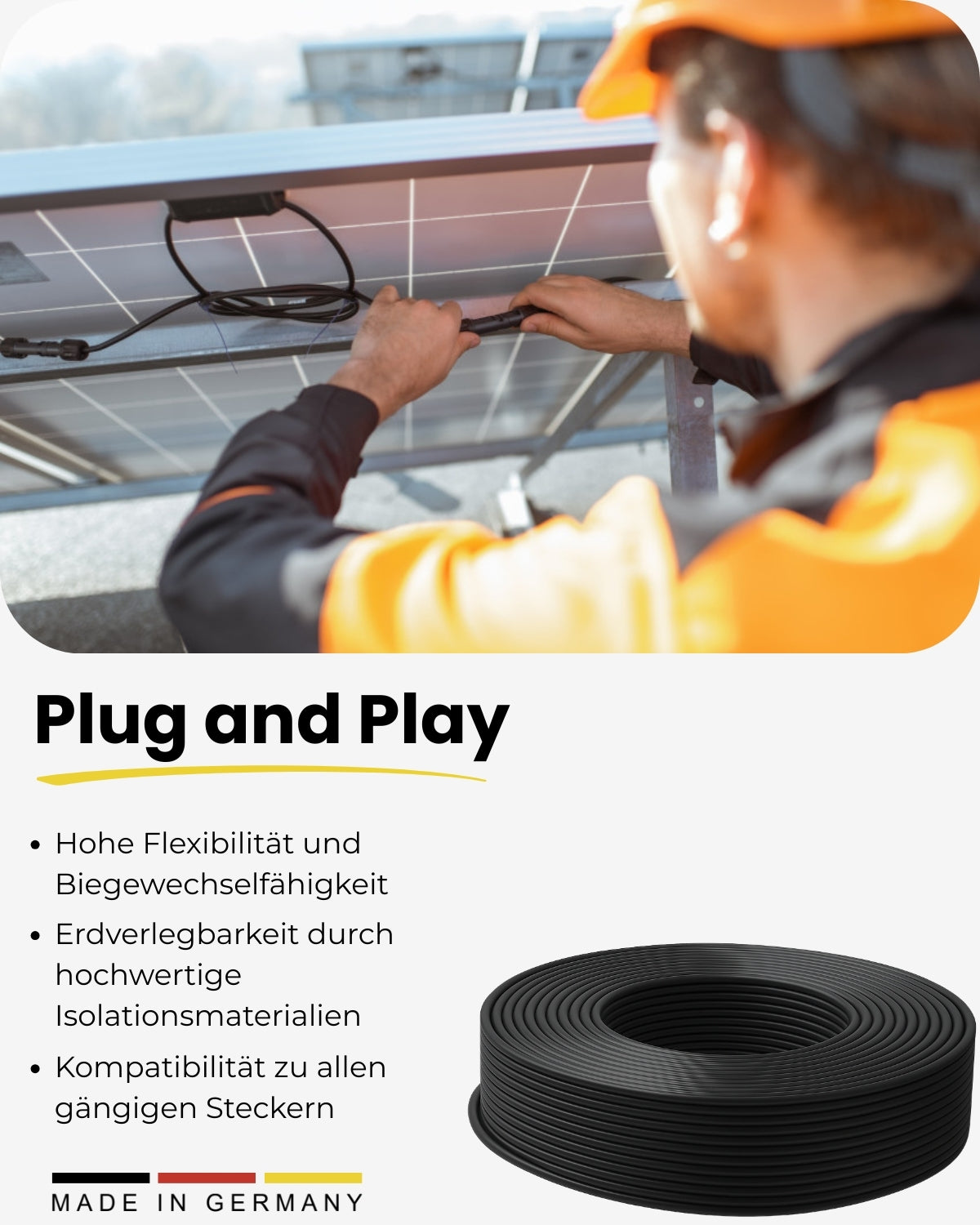 Premium Solarkabel 4mm² H1Z2Z2-K Photovoltaik Kabel für Solaranlagen schwarz