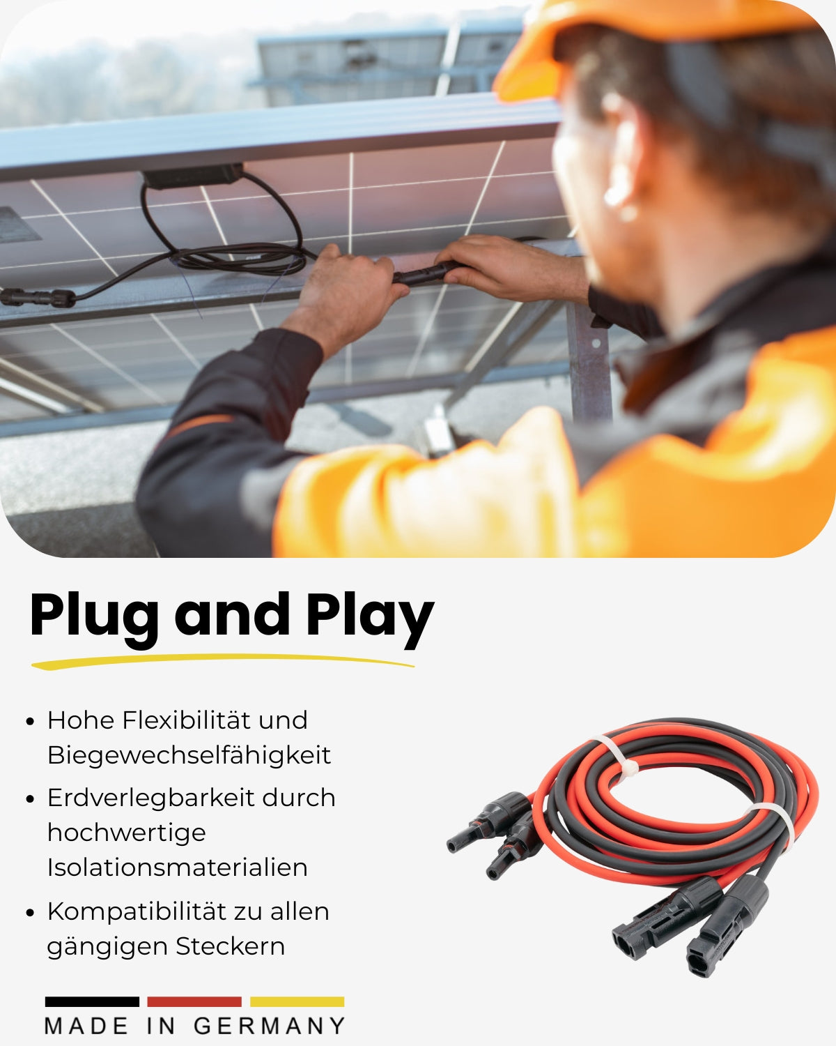Premium Verlängerungskabel 6mm² H1Z2Z2-K Photovoltaik Kabel für Solaranlagen schwarz/rot (Paar)