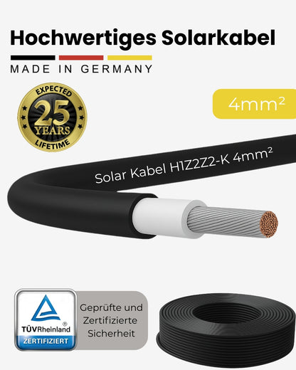 Premium Solarkabel 4mm² H1Z2Z2-K Photovoltaik Kabel für Solaranlagen schwarz/rot
