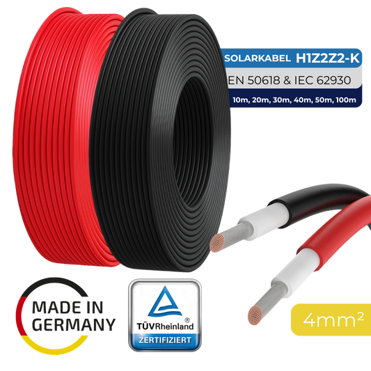 Premium Solarkabel 4mm² H1Z2Z2-K Photovoltaik Kabel für Solaranlagen schwarz/rot