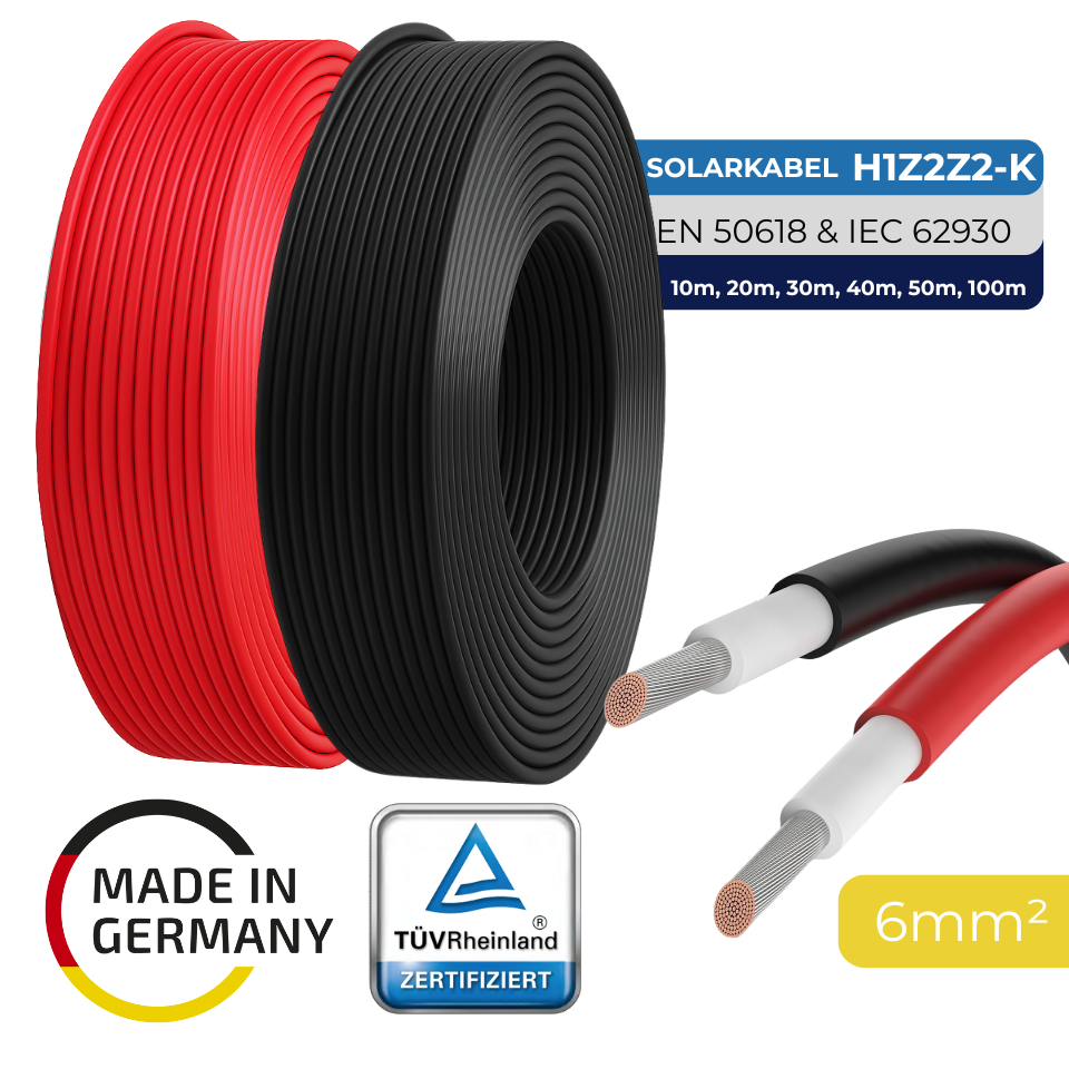 Premium Solarkabel 6mm² H1Z2Z2-K Photovoltaik Kabel für Solaranlagen schwarz/rot