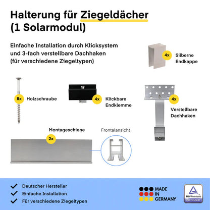 Montagesystem - Roof Ziegeldach ( 1 Modul bis 117 cm Breite, silber)